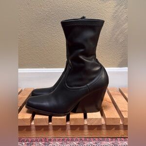 STELLA MCCARTNEY BLACK ZIP UP BLOCK HEEL COWBOY BOOT 37/7